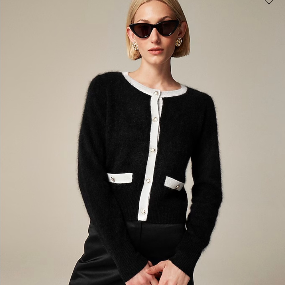 Jcrew Black and Ivory cashmere Cardigan with Gold Buttons
